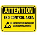 5S Supplies Attention ESD Control Area yellow backgorund 12in Diameter Non Slip Floor Sign FS-ESDYLW-12